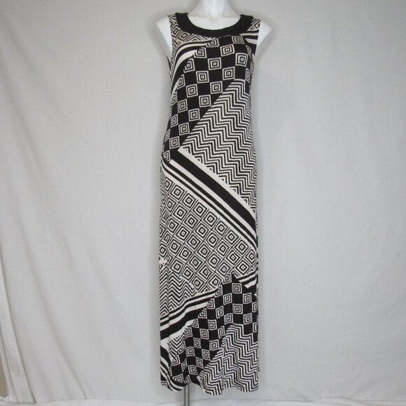 Chico's Travelers Brown White Abstract Print Sleeveless Maxi Dress Women's S 4 - Picture 1 of 9